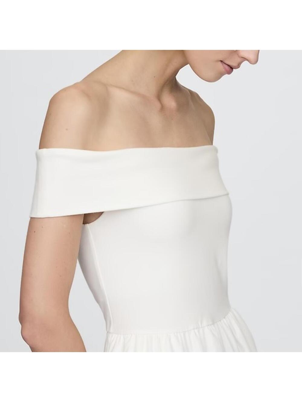 Gap Cotton Mixed Media Off-Shoulder Midi Dress New Off White NWT Small Petite - Picture 9 of 9